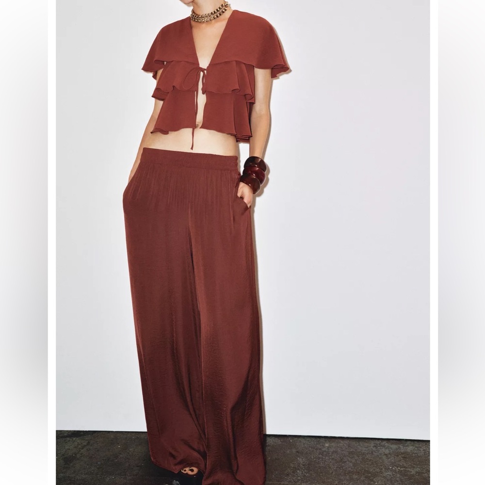 NWT Zara Rust Wide Leg Flowy Pants - XS NEW